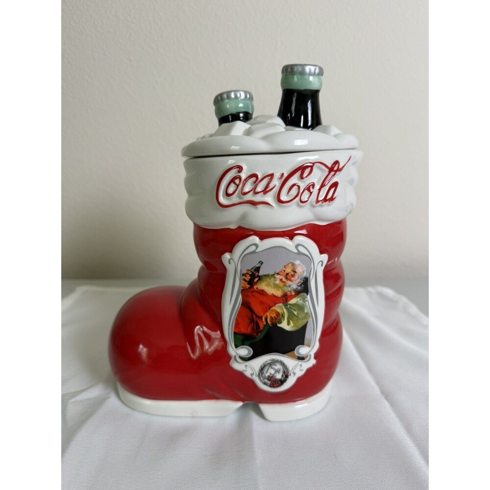 Vintage Coca Cola 75th Anniversary Santa Boot Cookie Jar Ceramic Coke Christmas